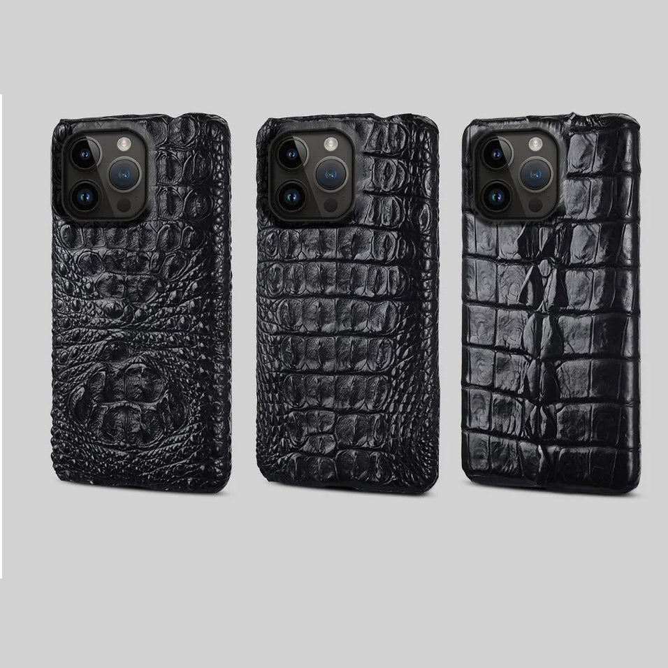 Luxury iPhone Case — Genuine Crocodile Leather Magnetic Cover with Shockproof PC Backing, Matte Anti-Fingerprint Finish and Dustproof Non-Slip Design