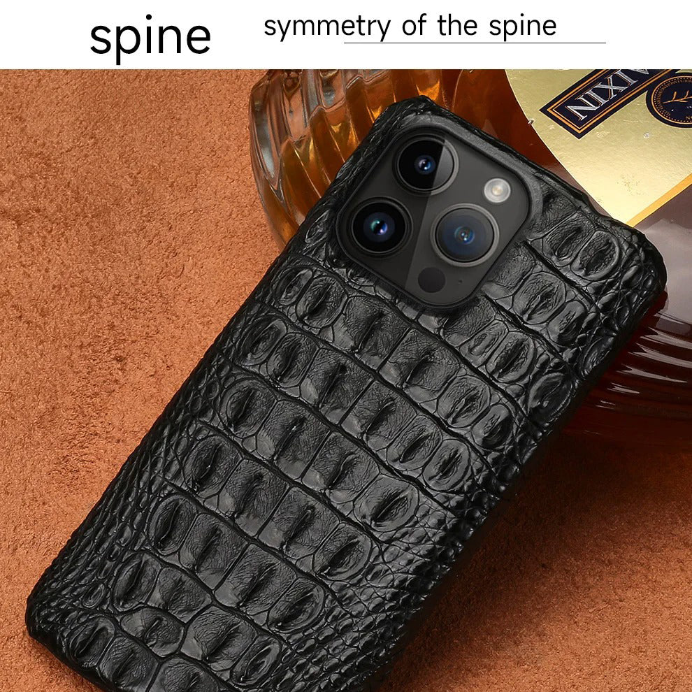 Luxury iPhone Case — Genuine Crocodile Leather Magnetic Cover with Shockproof PC Backing, Matte Anti-Fingerprint Finish and Dustproof Non-Slip Design
