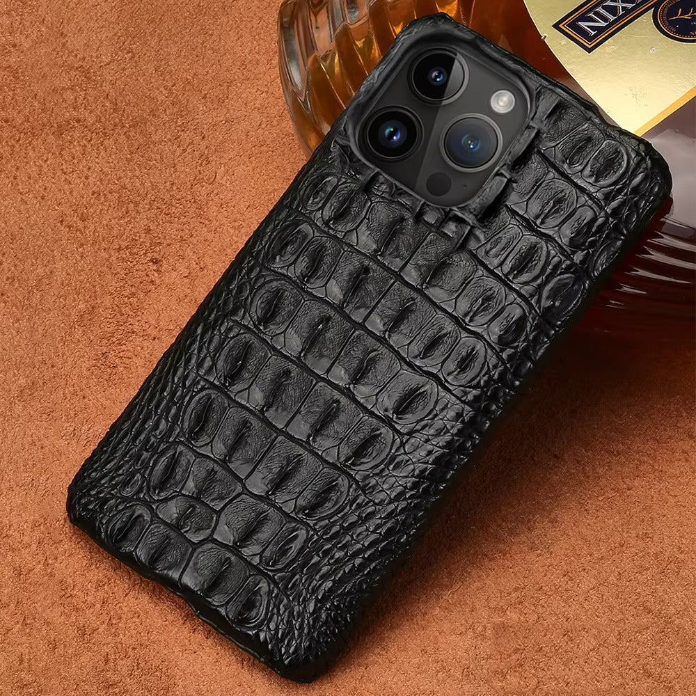 Luxury iPhone Case — Genuine Crocodile Leather Magnetic Cover with Shockproof PC Backing, Matte Anti-Fingerprint Finish and Dustproof Non-Slip Design