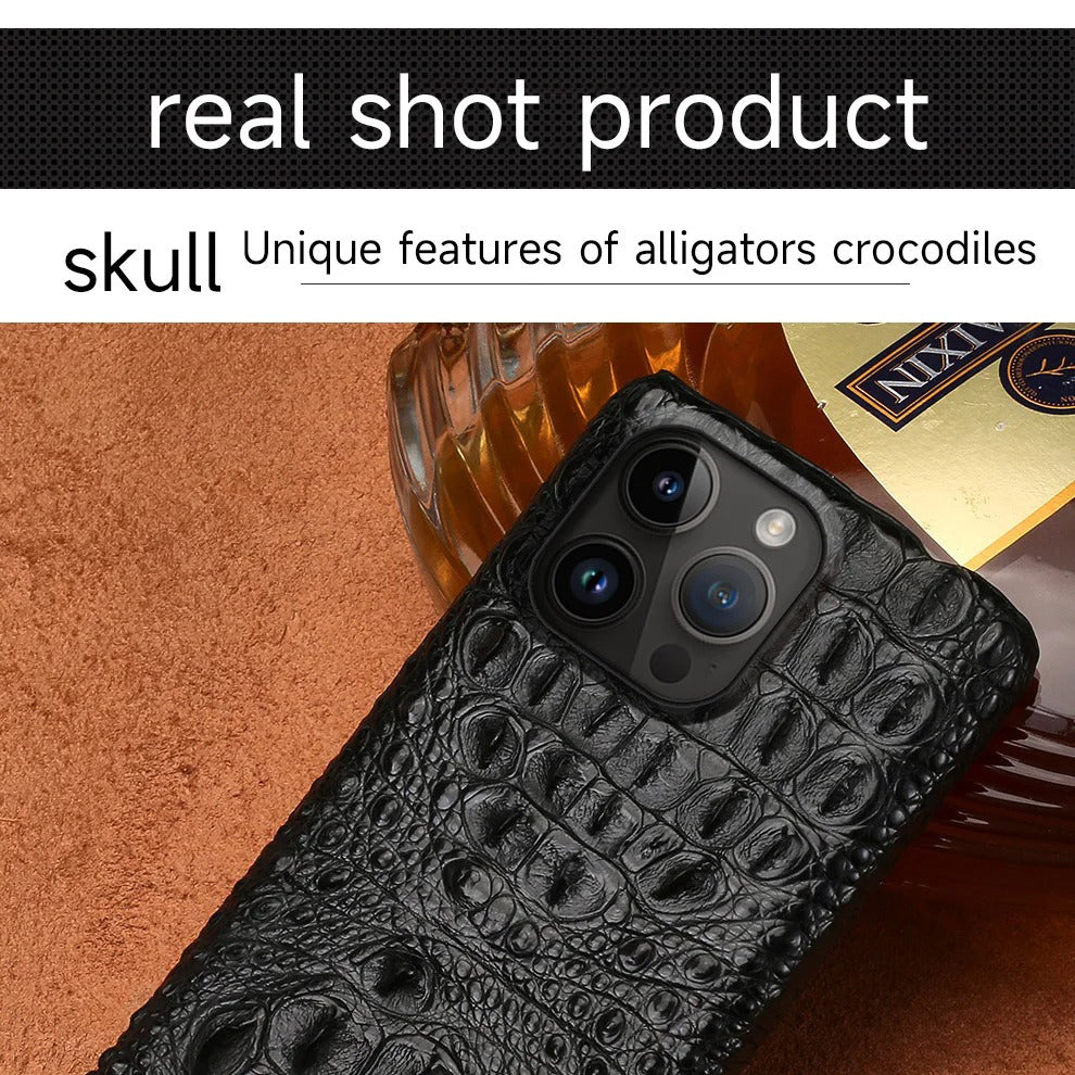Luxury iPhone Case — Genuine Crocodile Leather Magnetic Cover with Shockproof PC Backing, Matte Anti-Fingerprint Finish and Dustproof Non-Slip Design