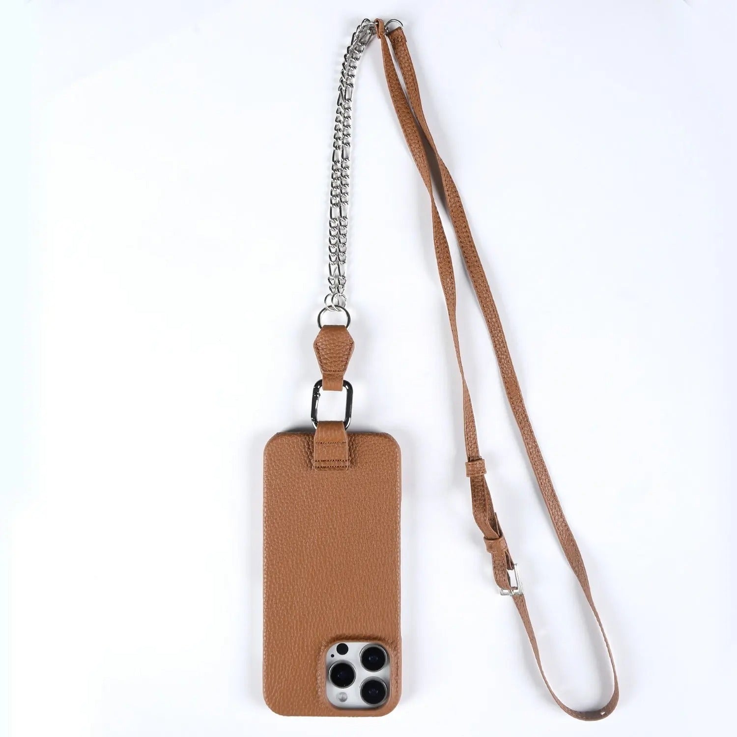 Luxury iPhone Case — Genuine Leather Crossbody Cover with Metal Strap Sling, Shockproof Protective Design and Premium Anti-Slip Finish