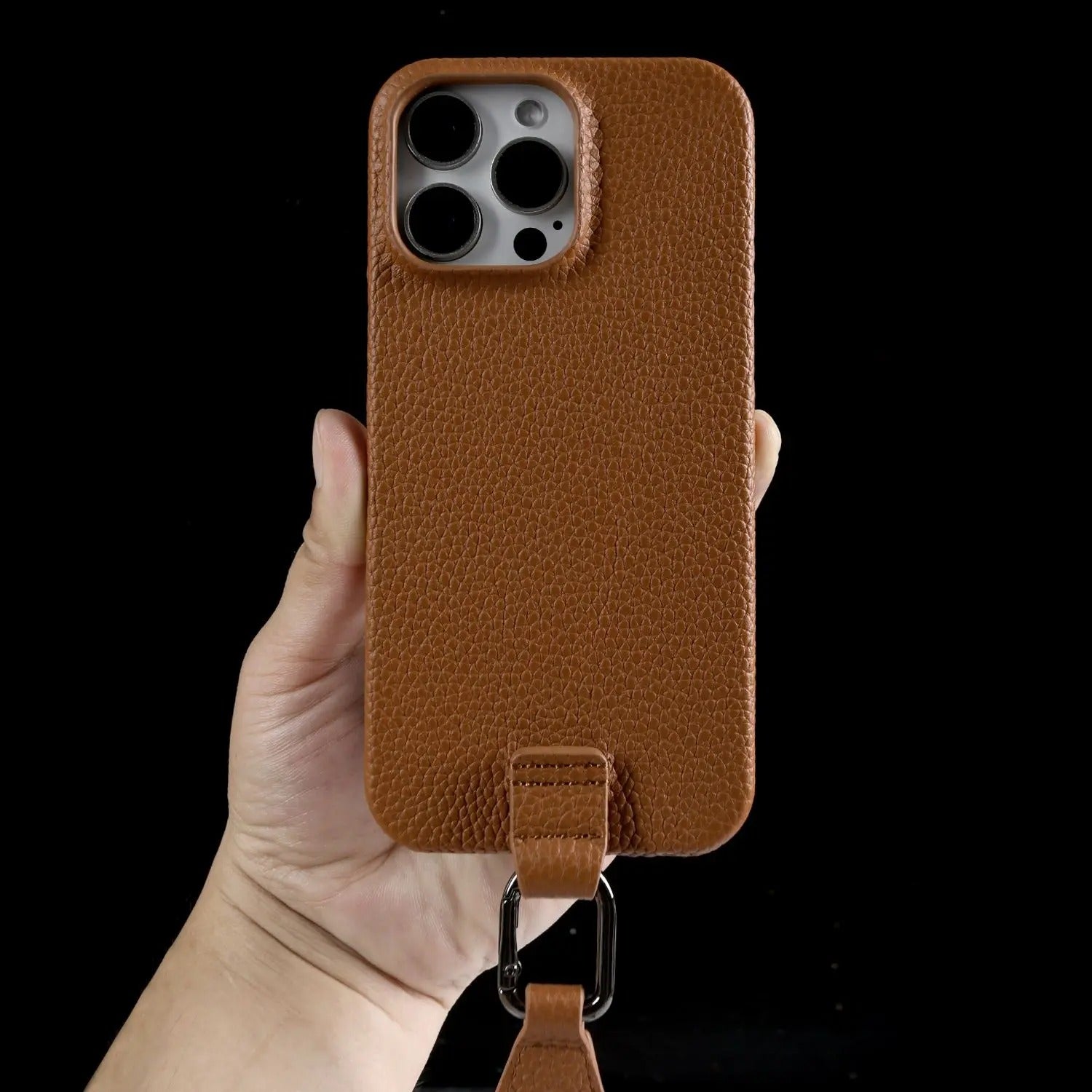 Luxury iPhone Case — Genuine Leather Crossbody Cover with Metal Strap Sling, Shockproof Protective Design and Premium Anti-Slip Finish