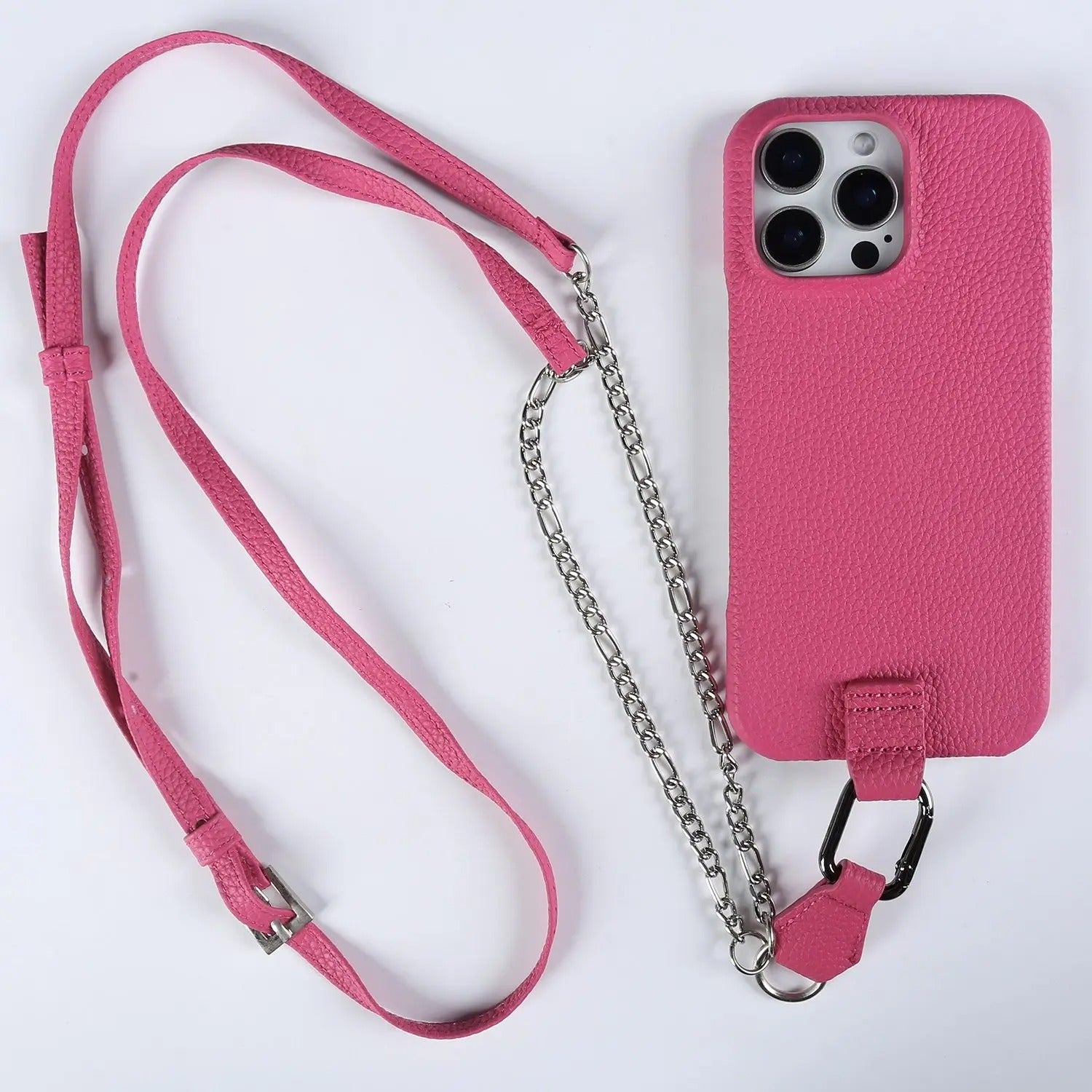 Luxury iPhone Case — Genuine Leather Crossbody Cover with Metal Strap Sling, Shockproof Protective Design and Premium Anti-Slip Finish