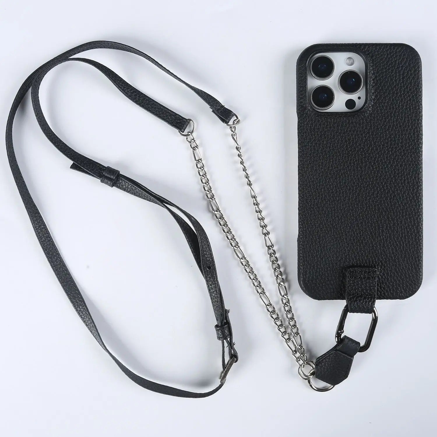 Luxury iPhone Case — Genuine Leather Crossbody Cover with Metal Strap Sling, Shockproof Protective Design and Premium Anti-Slip Finish