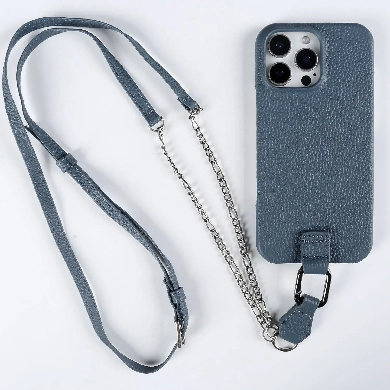 Luxury iPhone Case — Genuine Leather Crossbody Cover with Metal Strap Sling, Shockproof Protective Design and Premium Anti-Slip Finish