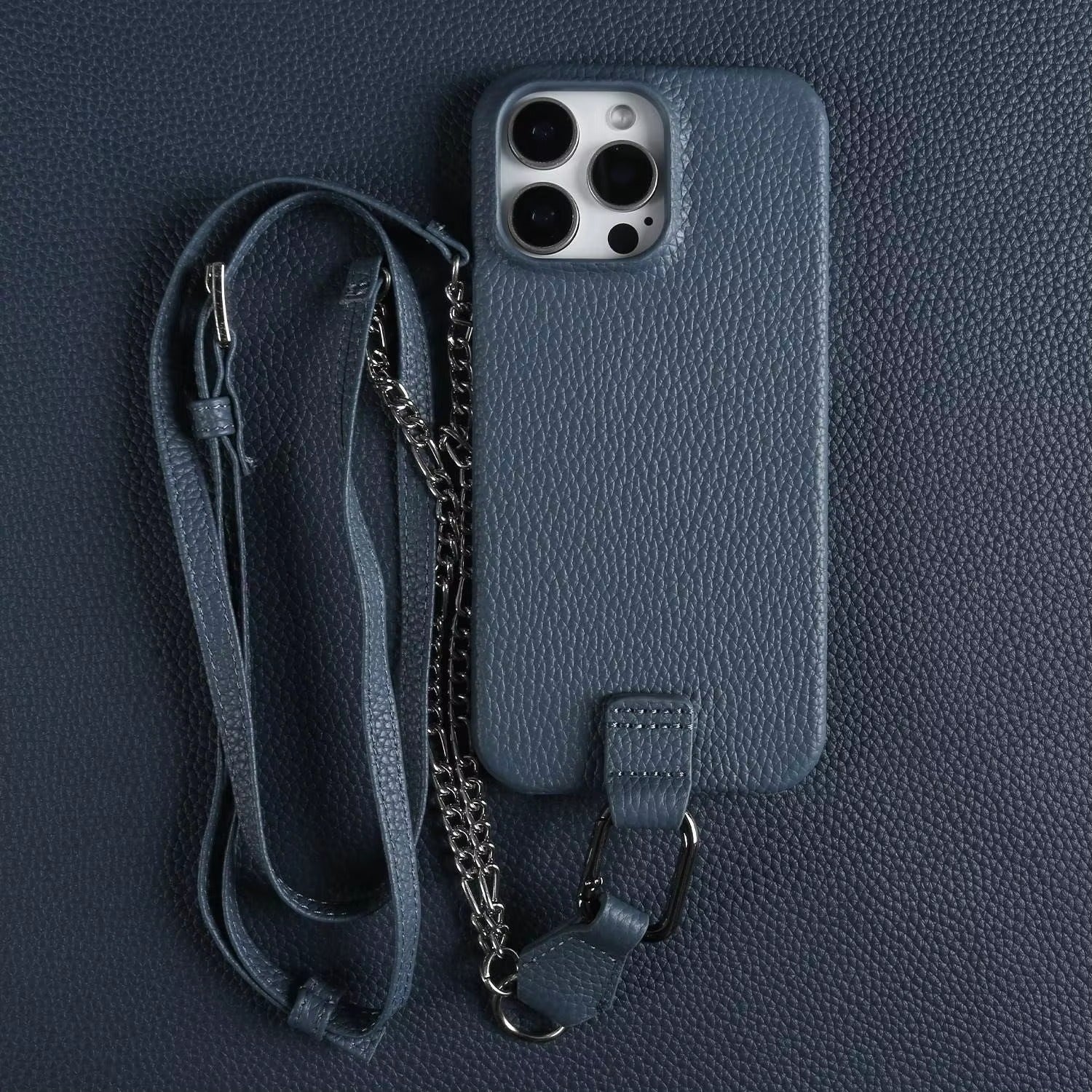 Luxury iPhone Case — Genuine Leather Crossbody Cover with Metal Strap Sling, Shockproof Protective Design and Premium Anti-Slip Finish