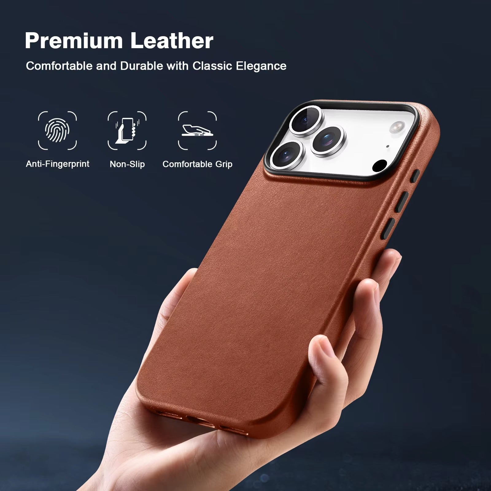Luxury iPhone Case — Genuine Leather MagSafe Compatible Slim-Fit Cover with Shockproof Full-Coverage Protection, Anti-Fingerprint Non-Slip Design