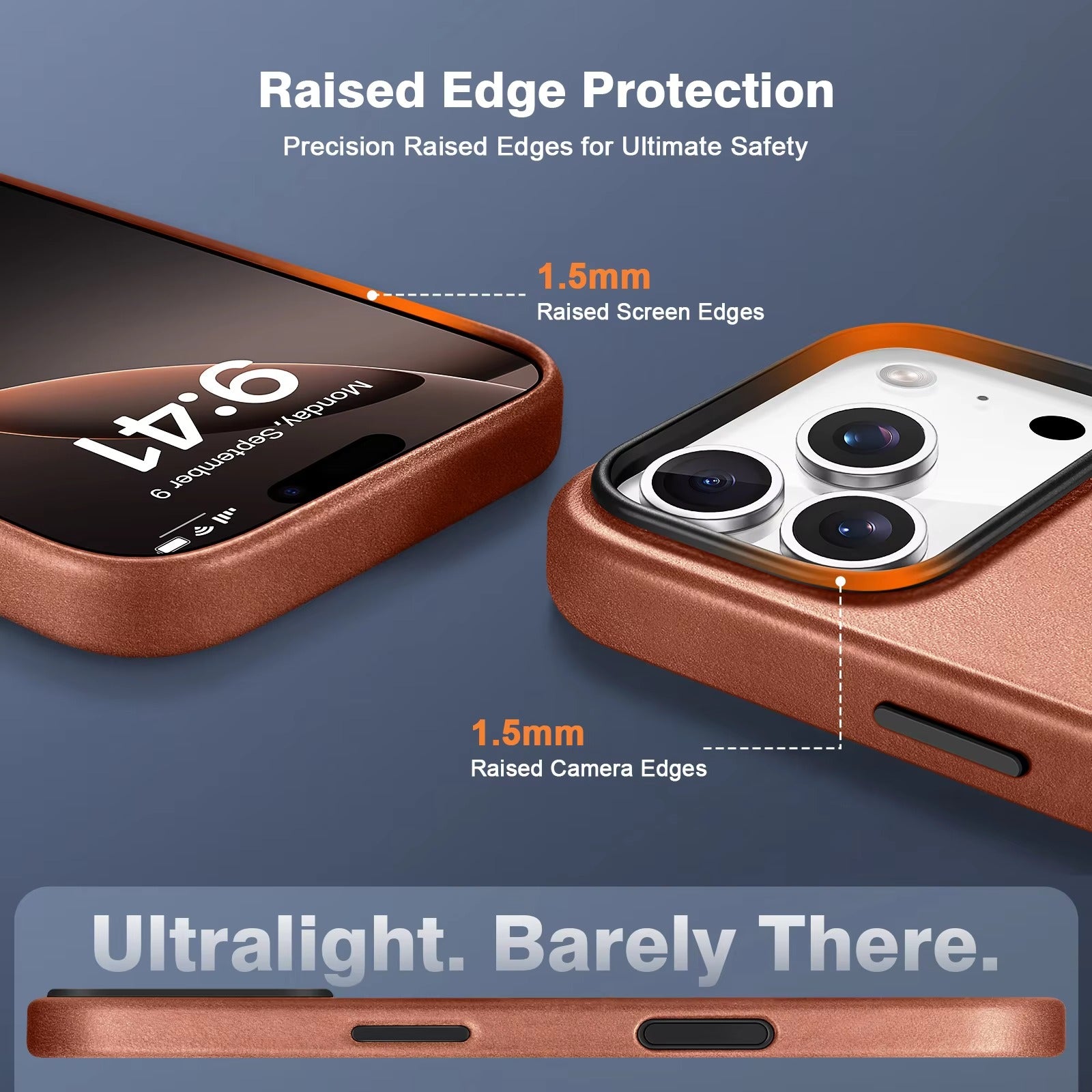 Luxury iPhone Case — Genuine Leather MagSafe Compatible Slim-Fit Cover with Shockproof Full-Coverage Protection, Anti-Fingerprint Non-Slip Design