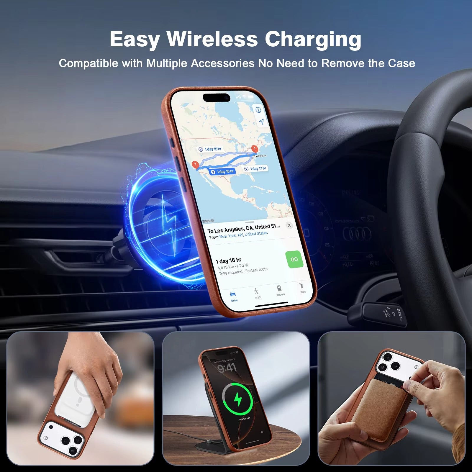 Luxury iPhone Case — Genuine Leather MagSafe Compatible Slim-Fit Cover with Shockproof Full-Coverage Protection, Anti-Fingerprint Non-Slip Design