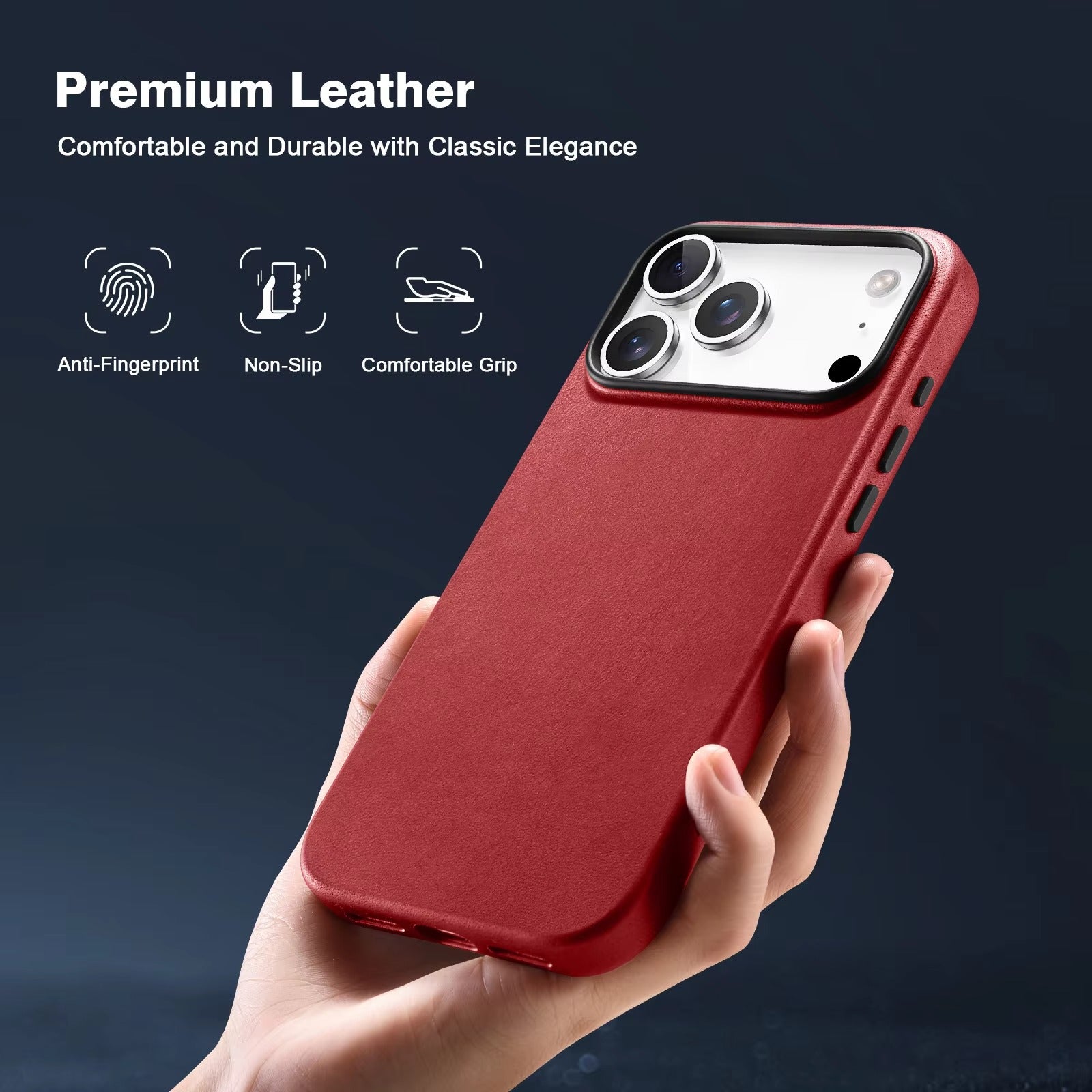 Luxury iPhone Case — Genuine Leather MagSafe Compatible Slim-Fit Cover with Shockproof Full-Coverage Protection, Anti-Fingerprint Non-Slip Design