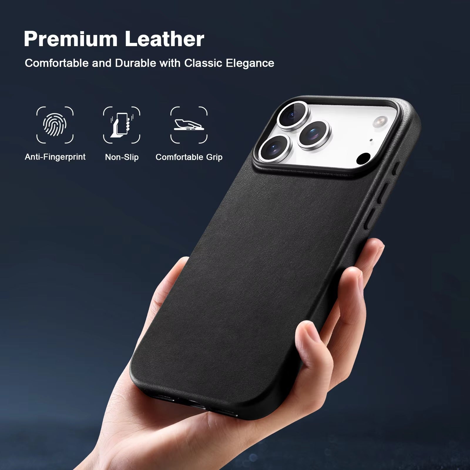 Luxury iPhone Case — Genuine Leather MagSafe Compatible Slim-Fit Cover with Shockproof Full-Coverage Protection, Anti-Fingerprint Non-Slip Design