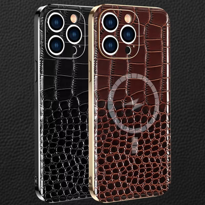 Luxury iPhone Case — Genuine Leather MagSafe Cover with 38-Magnet Wireless Charging Support, Full-Coverage Anti-Scratch Protection & Soft TPU Shock-Resistant Edges