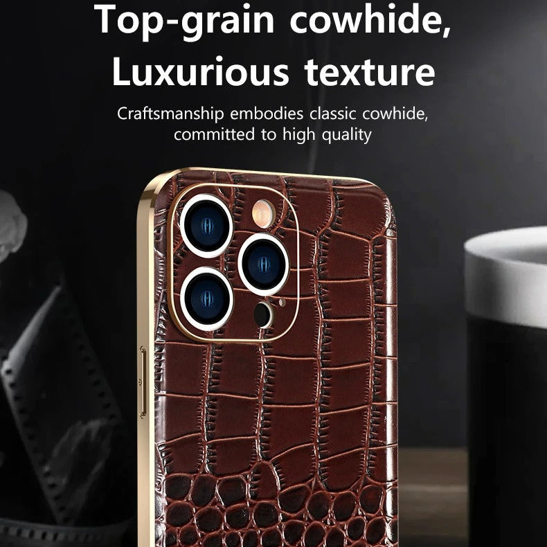 Luxury iPhone Case — Genuine Leather MagSafe Cover with 38-Magnet Wireless Charging Support, Full-Coverage Anti-Scratch Protection & Soft TPU Shock-Resistant Edges