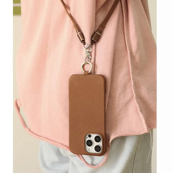 Luxury iPhone Case — Genuine Leather MagSafe Cover with Lanyard USB Charging Strap, Full-Protection Design and Premium Anti-Fingerprint Finish