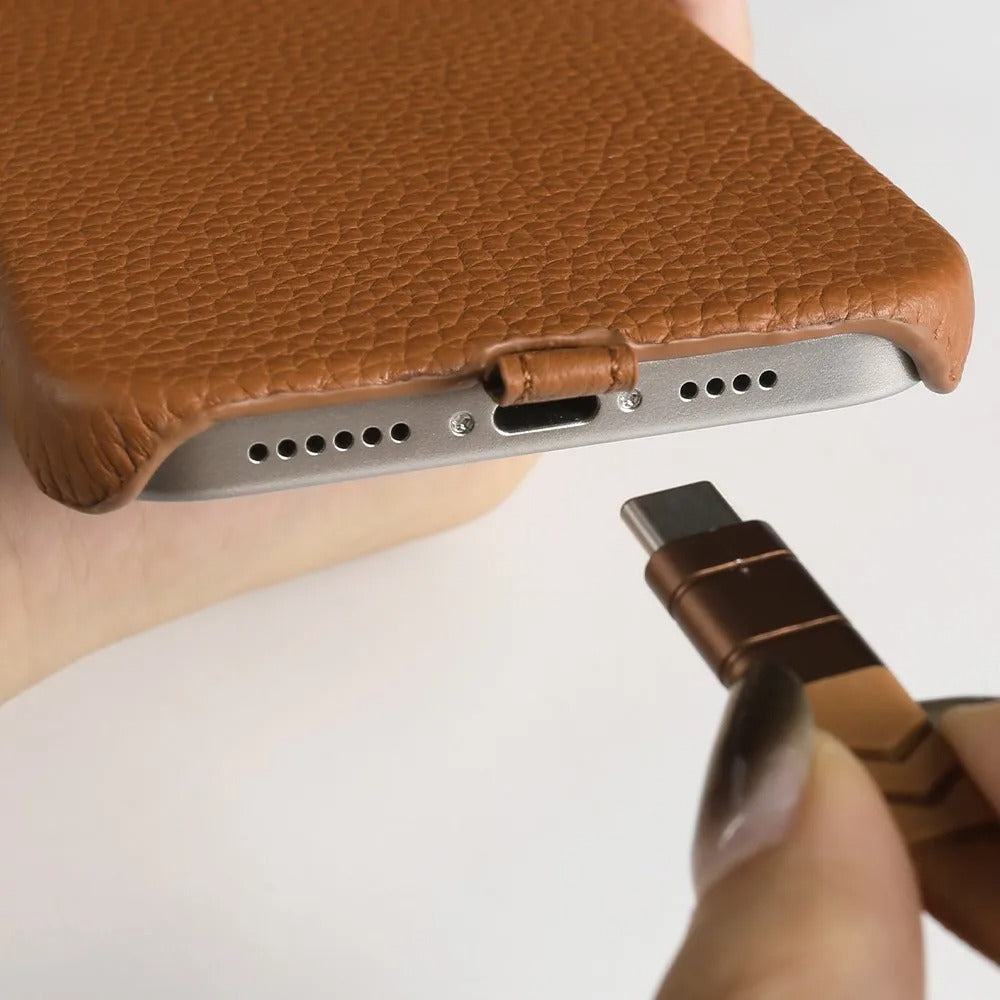 Luxury iPhone Case — Genuine Leather MagSafe Cover with Lanyard USB Charging Strap, Full-Protection Design and Premium Anti-Fingerprint Finish