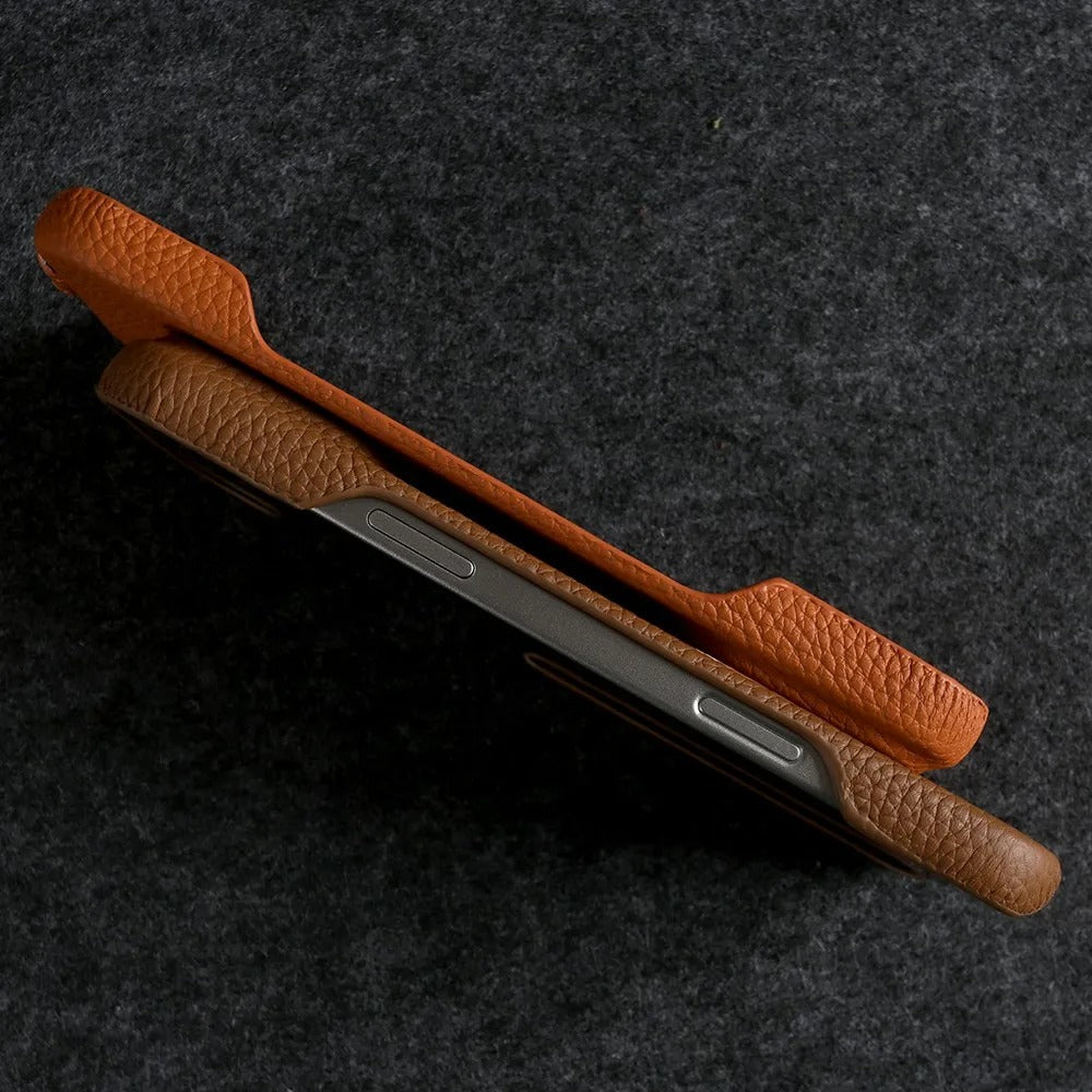 Luxury iPhone Case — Genuine Leather MagSafe Cover with Lanyard USB Charging Strap, Full-Protection Design and Premium Anti-Fingerprint Finish