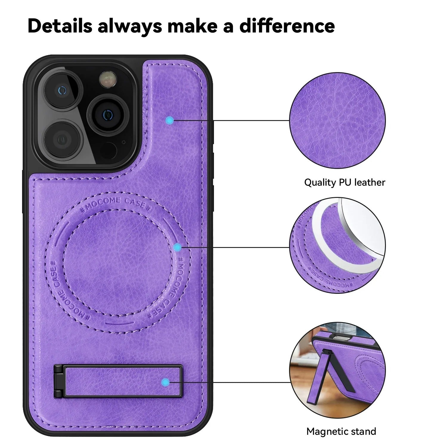 Luxury iPhone Case — Genuine Leather MagSafe Cover with Magnetic Holder Stand, Full-Coverage Shockproof Protection, Anti-Fingerprint Dustproof Non-Slip Design