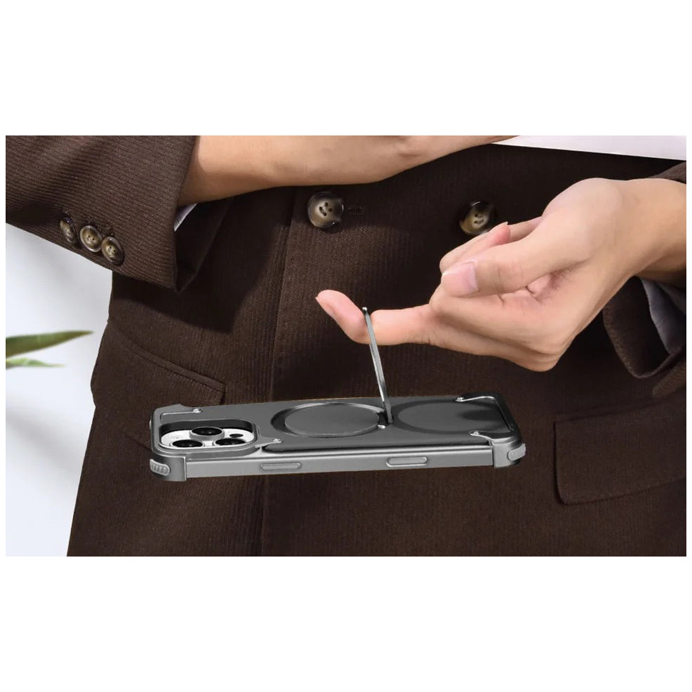 Luxury iPhone Case — Genuine Leather MagSafe Frameless Cover with 360° Rotating Magnetic Stand, Shockproof Anti-Drop Non-Slip Design