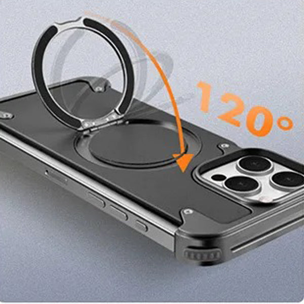 Luxury iPhone Case — Genuine Leather MagSafe Frameless Cover with 360° Rotating Magnetic Stand, Shockproof Anti-Drop Non-Slip Design