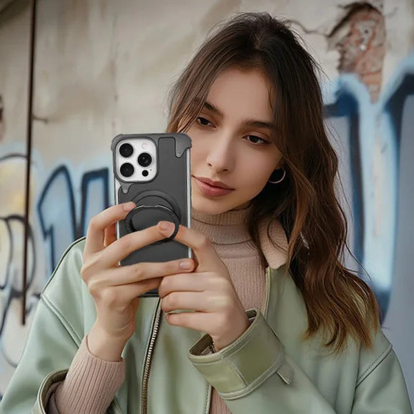 Luxury iPhone Case — Genuine Leather MagSafe Frameless Cover with 360° Rotating Magnetic Stand, Shockproof Anti-Drop Non-Slip Design