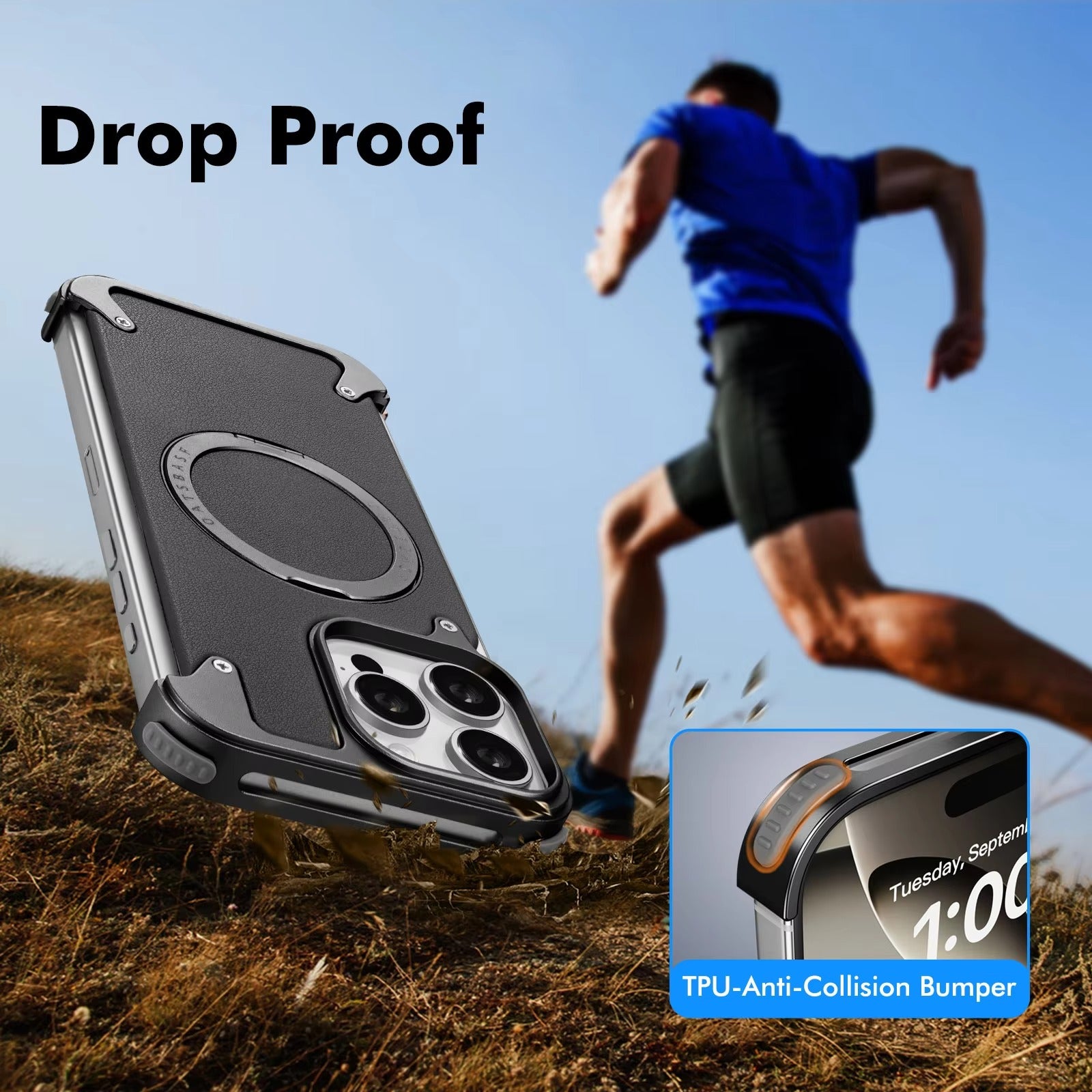 Luxury iPhone Case — Genuine Leather MagSafe Frameless Cover with 360° Rotating Magnetic Stand, Shockproof Anti-Drop Non-Slip Design