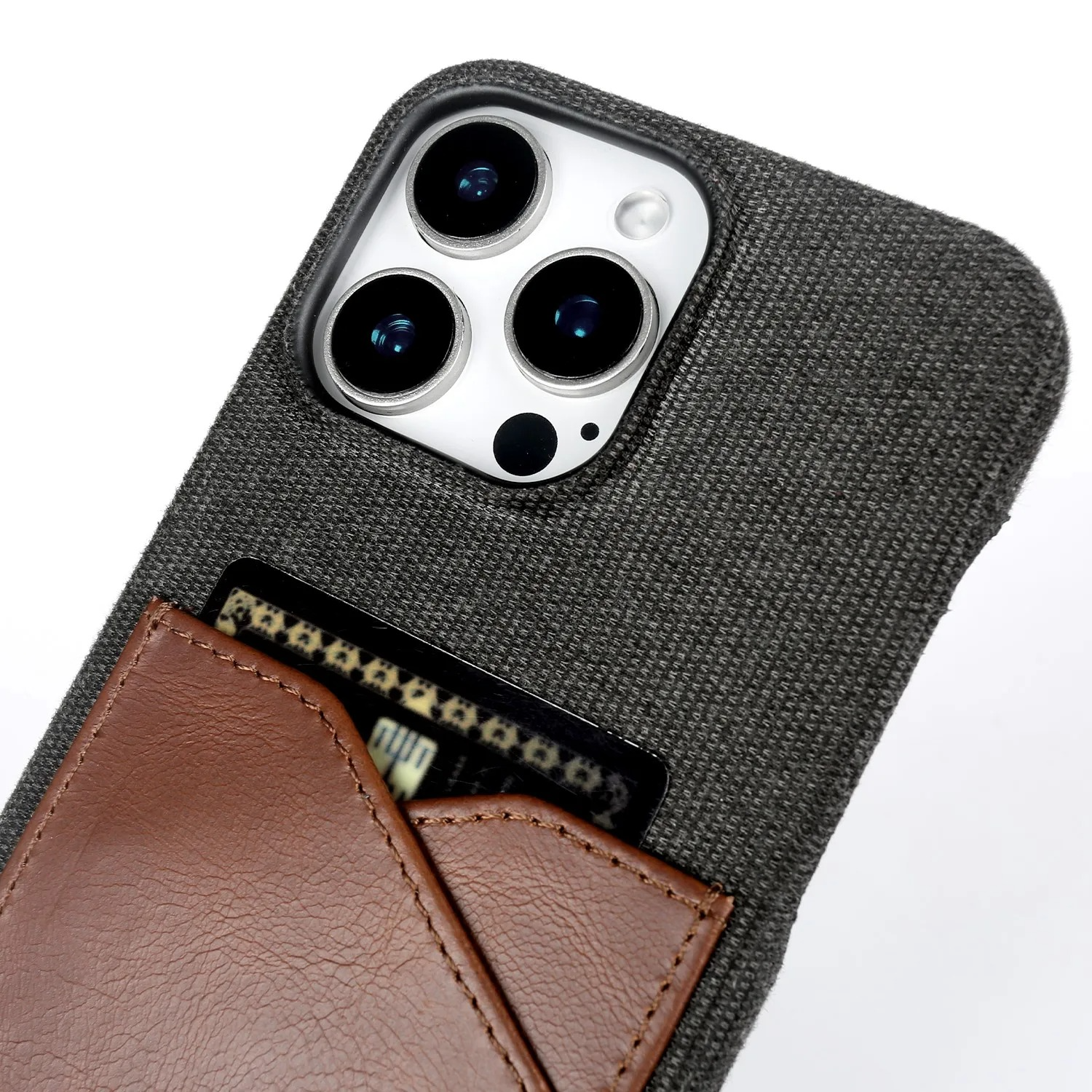 Luxury iPhone Case — Genuine Leather and Cloth Card Slot Cover with Vintage Retro Design, Lightweight Anti-Scratch Non-Slip Protection