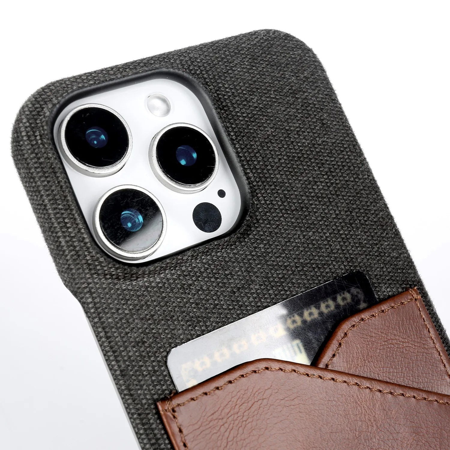 Luxury iPhone Case — Genuine Leather and Cloth Card Slot Cover with Vintage Retro Design, Lightweight Anti-Scratch Non-Slip Protection