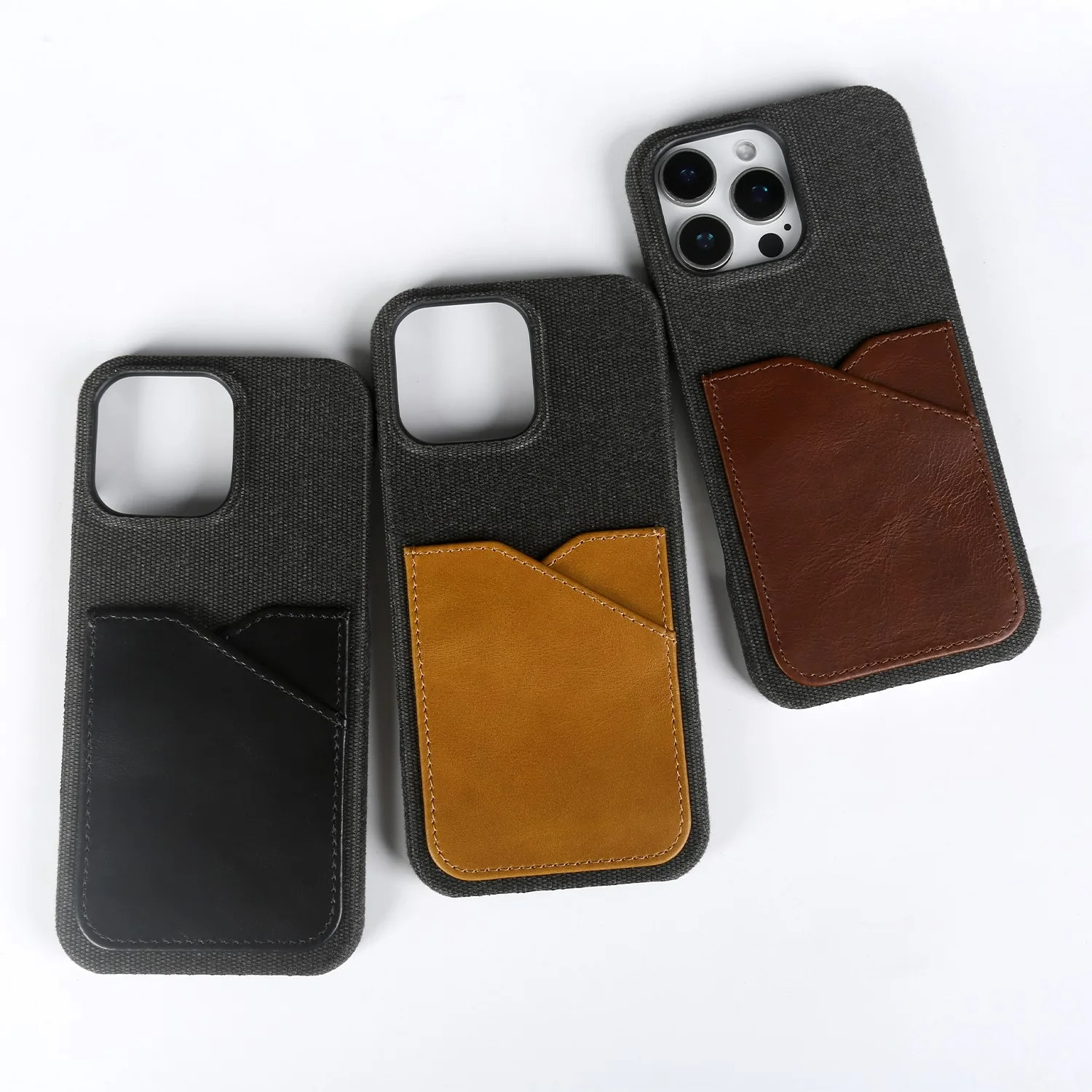 Luxury iPhone Case — Genuine Leather and Cloth Card Slot Cover with Vintage Retro Design, Lightweight Anti-Scratch Non-Slip Protection