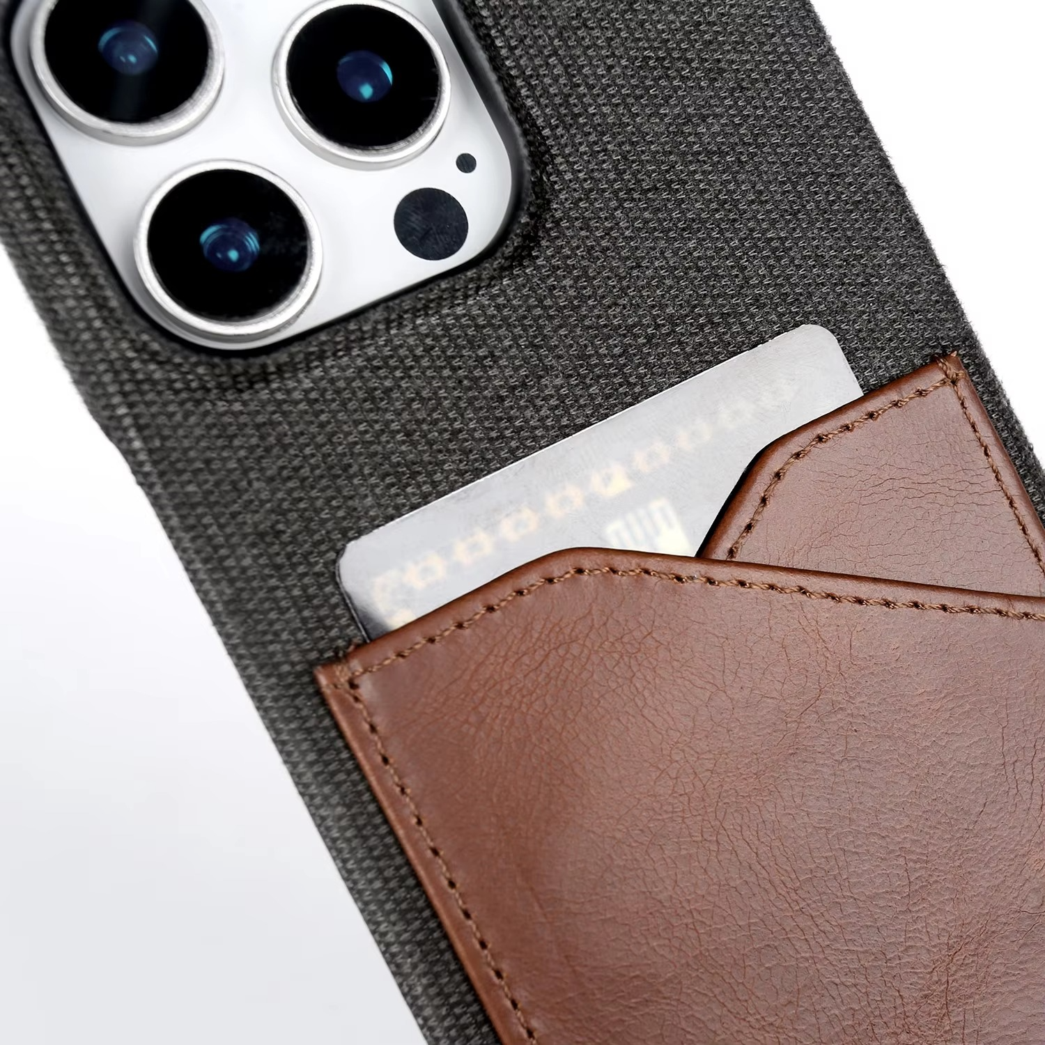 Luxury iPhone Case — Genuine Leather and Cloth Card Slot Cover with Vintage Retro Design, Lightweight Anti-Scratch Non-Slip Protection