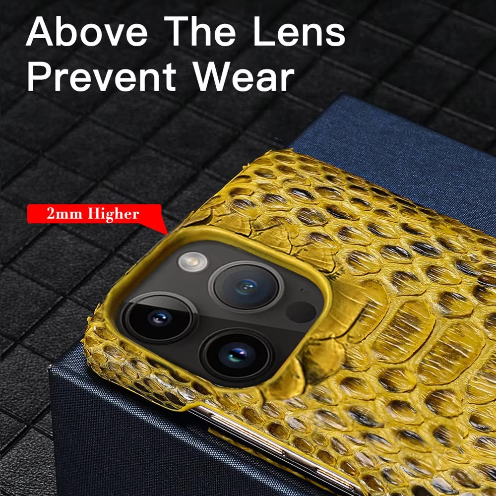 Luxury iPhone Case — Genuine Python Leather Back Cover with Anti-Fingerprint Anti-Scratch Protection, Lightweight Non-Slip PC Hybrid Design