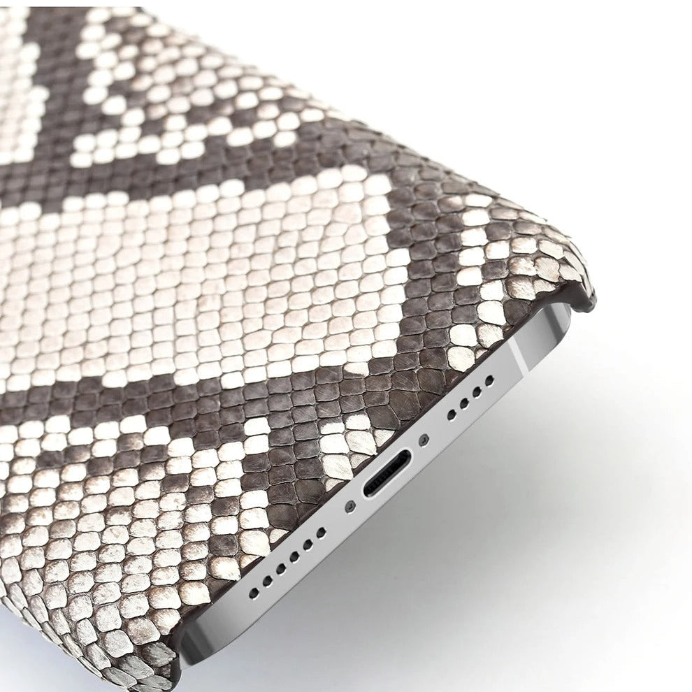 Luxury iPhone Case — Genuine Python Leather Back Cover with Anti-Fingerprint Anti-Scratch Protection, Lightweight Non-Slip PC Hybrid Design
