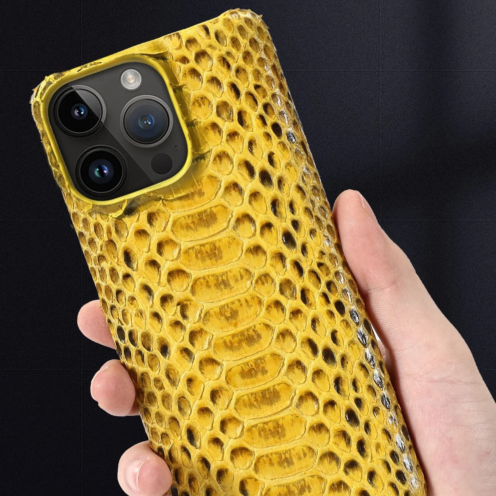 Luxury iPhone Case — Genuine Python Leather Back Cover with Anti-Fingerprint Anti-Scratch Protection, Lightweight Non-Slip PC Hybrid Design