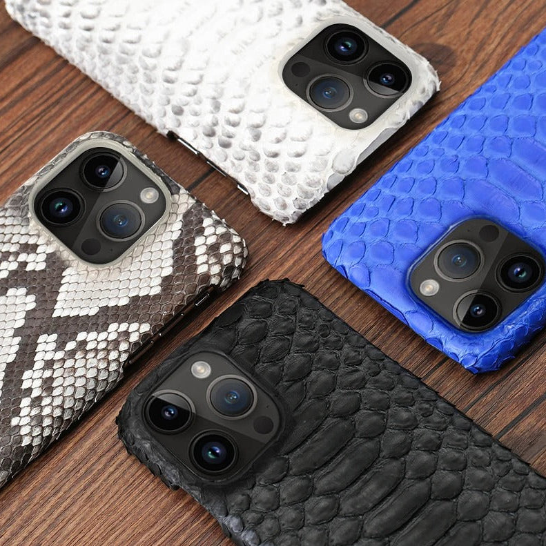 Luxury iPhone Case — Genuine Python Leather Back Cover with Anti-Fingerprint Anti-Scratch Protection, Lightweight Non-Slip PC Hybrid Design