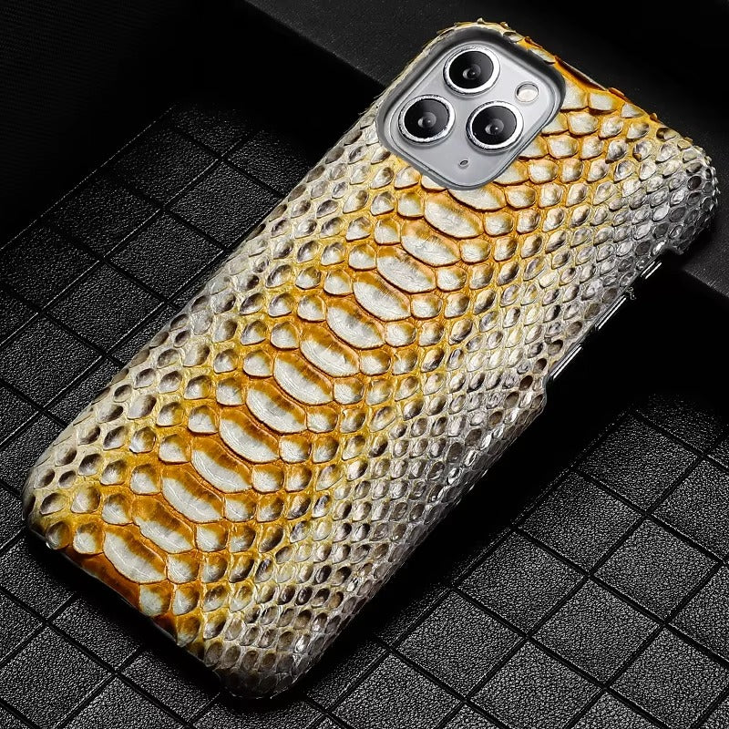 Luxury iPhone Case — Genuine Python Leather Back Cover with Anti-Fingerprint Anti-Scratch Protection, Lightweight Non-Slip PC Hybrid Design