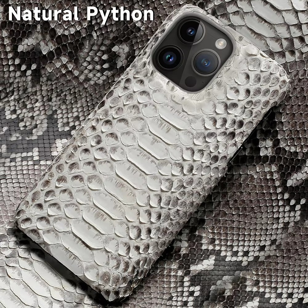 Luxury iPhone Case — Genuine Python Leather Back Cover with Anti-Fingerprint Anti-Scratch Protection, Lightweight Non-Slip PC Hybrid Design