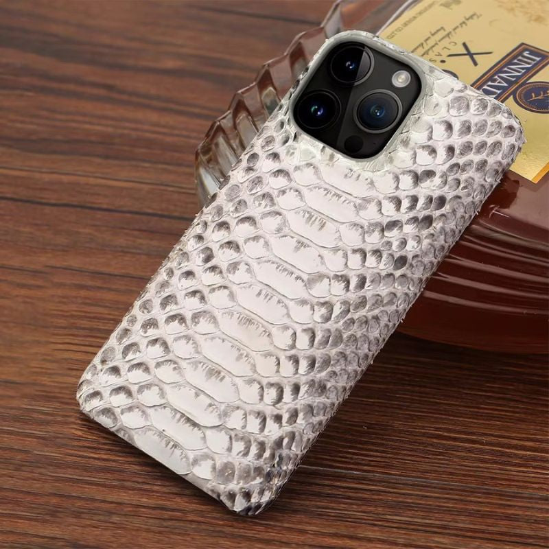 Luxury iPhone Case — Genuine Python Leather Back Cover with Anti-Fingerprint Anti-Scratch Protection, Lightweight Non-Slip PC Hybrid Design