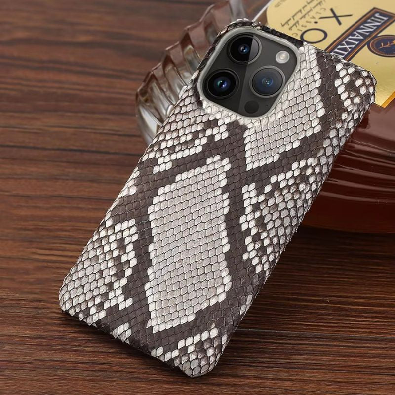 Luxury iPhone Case — Genuine Python Leather Back Cover with Anti-Fingerprint Anti-Scratch Protection, Lightweight Non-Slip PC Hybrid Design