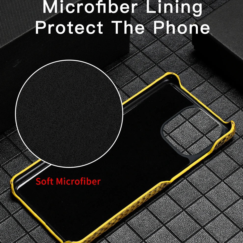 Luxury iPhone Case — Genuine Python Leather Back Cover with Anti-Fingerprint Anti-Scratch Protection, Lightweight Non-Slip PC Hybrid Design