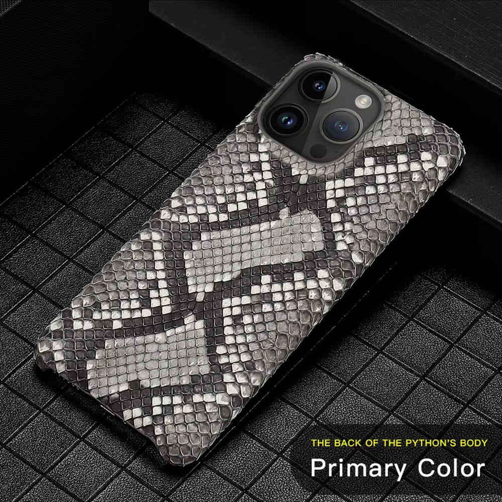 Luxury iPhone Case — Genuine Python Leather Back Cover with Anti-Fingerprint Anti-Scratch Protection, Lightweight Non-Slip PC Hybrid Design