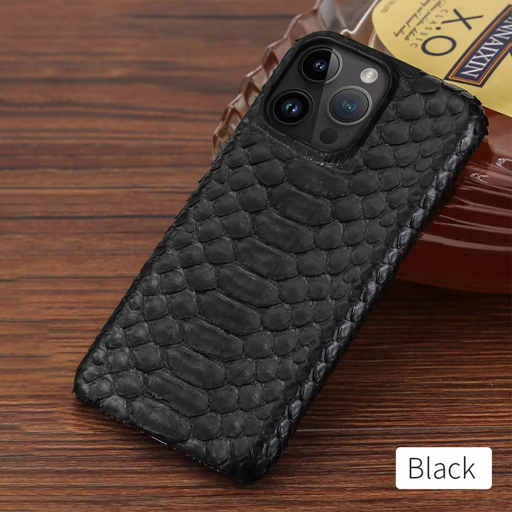 Luxury iPhone Case — Genuine Python Leather Handmade Cover with Ultra-Slim Premium Design, Unique Natural Texture & Precise Protective Fit