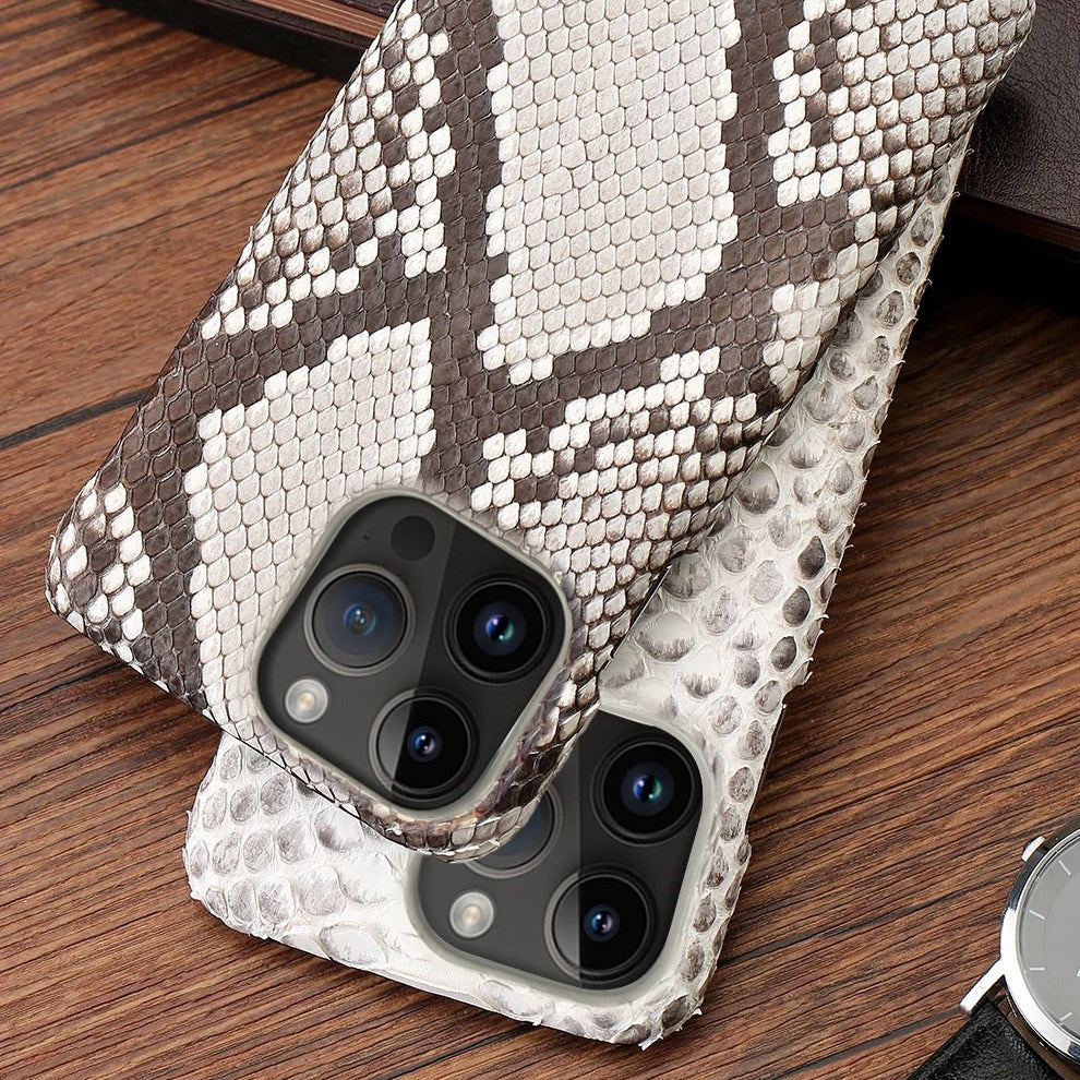 Luxury iPhone Case — Genuine Python Leather Handmade Cover with Ultra-Slim Premium Design, Unique Natural Texture & Precise Protective Fit
