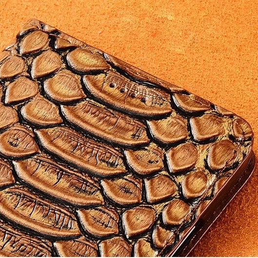 Luxury iPhone Case — Genuine Python Leather Wallet Flip Cover with Snake Skin Design, Card Holder, Non-Slip Grip & Full-Screen Protective Closure