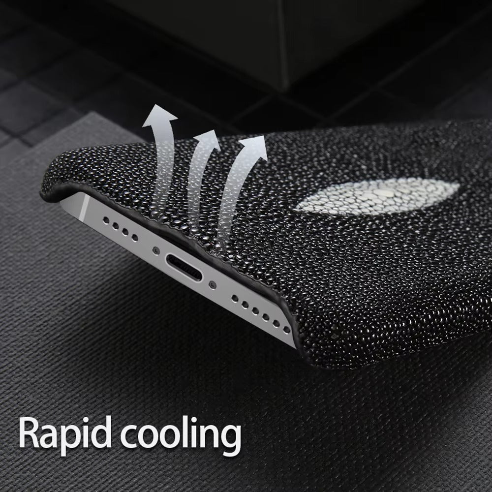 Luxury iPhone Case — Genuine Stingray Leather Shockproof Cover with Lightweight Half-Wrapped Design, Anti-Fingerprint Dustproof Protection and Premium Craft Finish