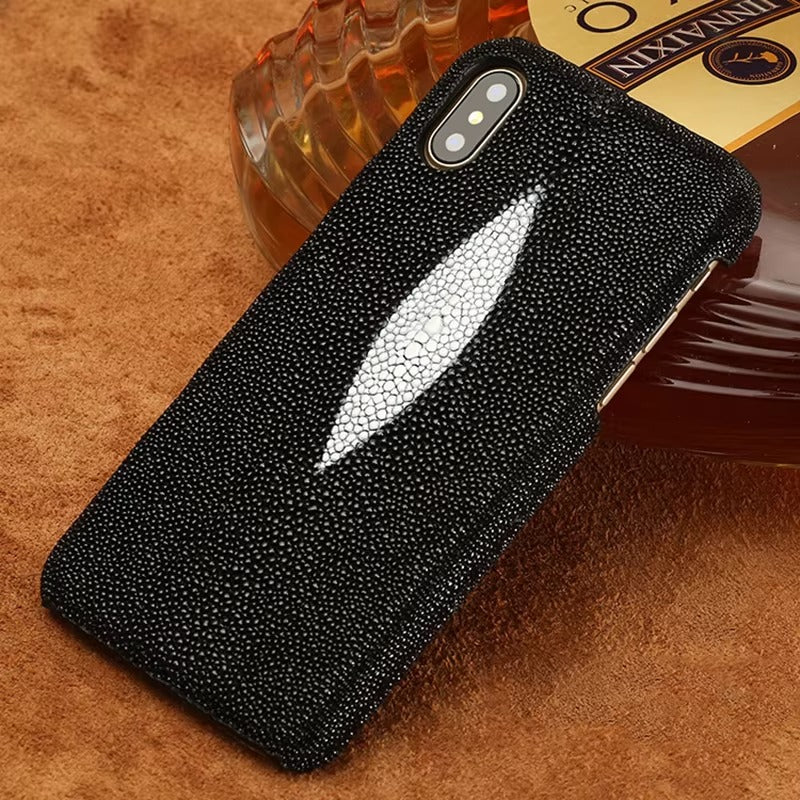 Luxury iPhone Case — Genuine Stingray Leather Shockproof Cover with Lightweight Half-Wrapped Design, Anti-Fingerprint Dustproof Protection and Premium Craft Finish