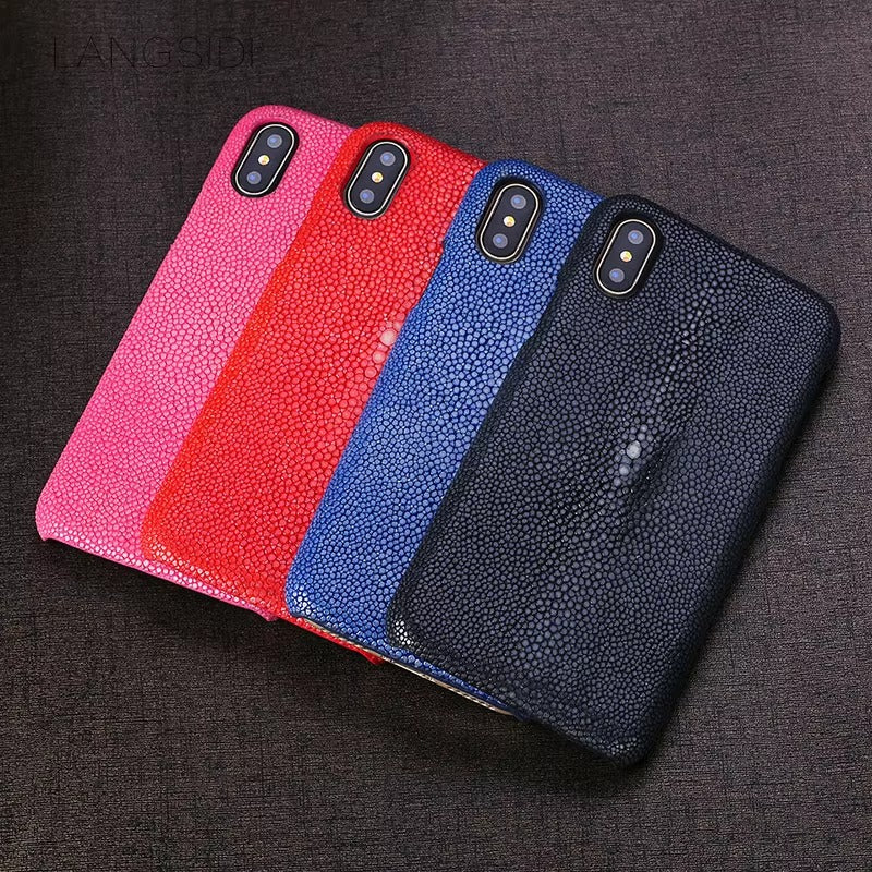 Luxury iPhone Case — Genuine Stingray Leather Shockproof Cover with Lightweight Half-Wrapped Design, Anti-Fingerprint Dustproof Protection and Premium Craft Finish