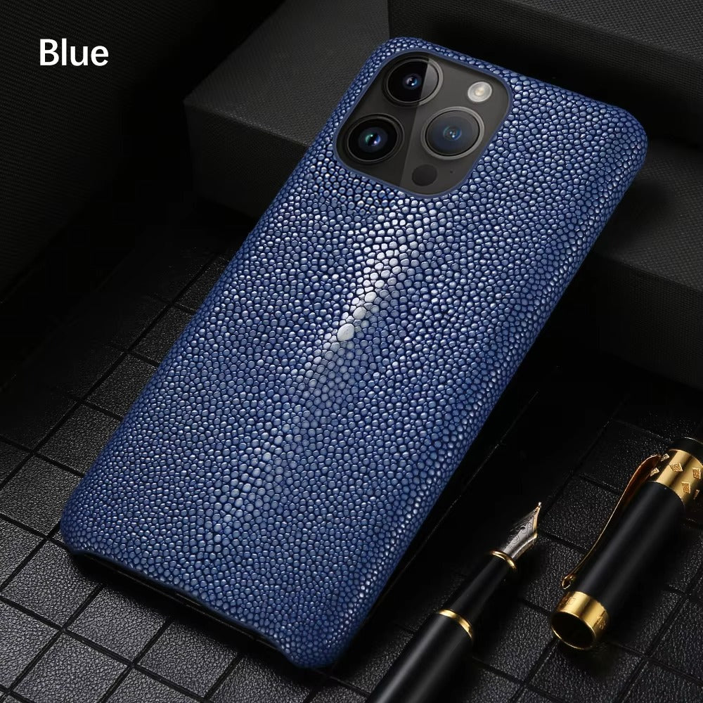 Luxury iPhone Case — Genuine Stingray Leather Shockproof Cover with Lightweight Half-Wrapped Design, Anti-Fingerprint Dustproof Protection and Premium Craft Finish
