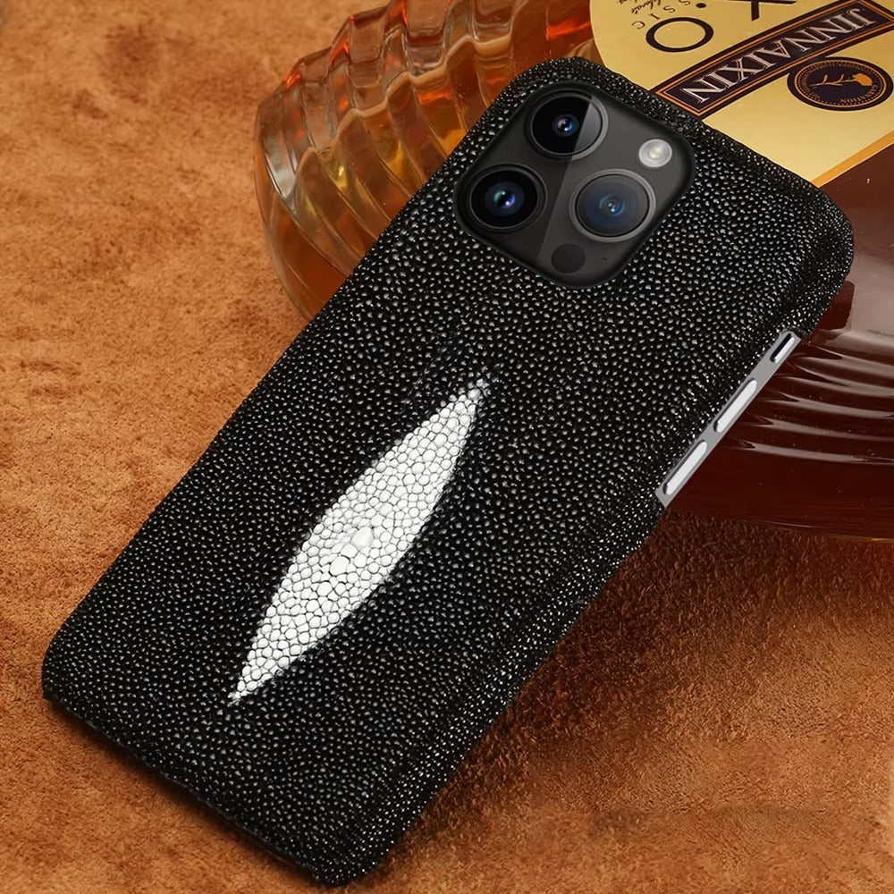 Luxury iPhone Case — Genuine Stingray Leather Shockproof Cover with Lightweight Half-Wrapped Design, Anti-Fingerprint Dustproof Protection and Premium Craft Finish