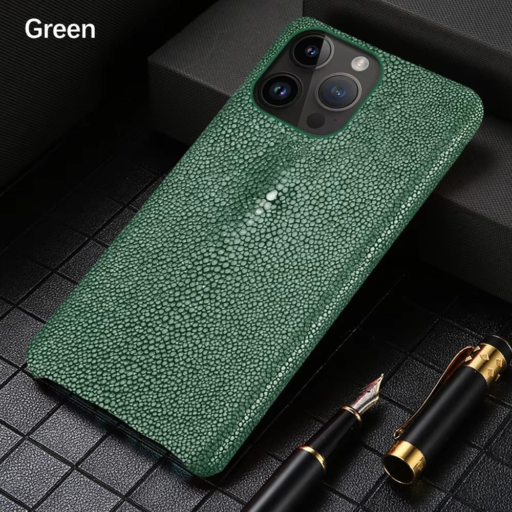 Luxury iPhone Case — Genuine Stingray Leather Shockproof Cover with Lightweight Half-Wrapped Design, Anti-Fingerprint Dustproof Protection and Premium Craft Finish