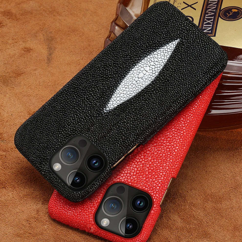 Luxury iPhone Case — Genuine Stingray Leather Shockproof Cover with Lightweight Half-Wrapped Design, Anti-Fingerprint Dustproof Protection and Premium Craft Finish