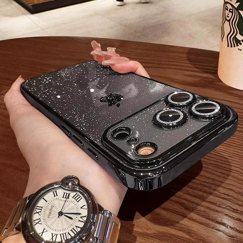 Luxury iPhone Case — Glitter Clear Soft TPU Cover with Camera Protector, Shockproof Anti-Fingerprint Anti-Scratch Dustproof Lightweight Design